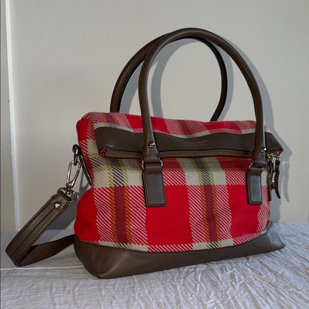 Kate Spade Red and Brown Plaid Satchel ❤️🤎